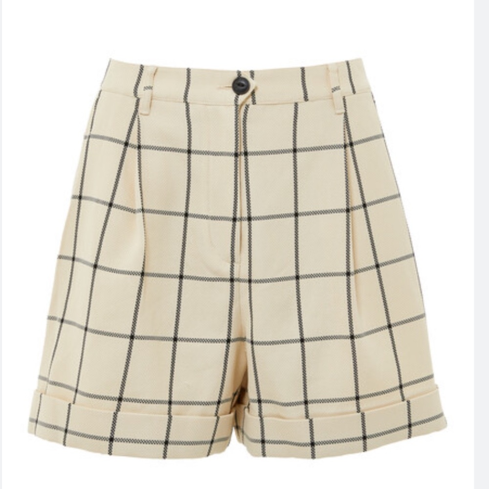 RAG & BONE Ivy Windowpane
Plaid High Waist Shorts Ivory